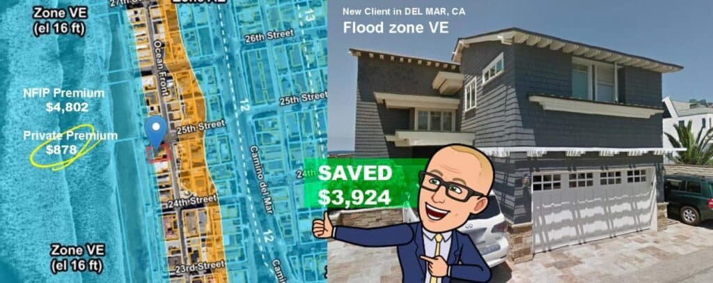 California Flood Insuarnce Del mar VE flood zone